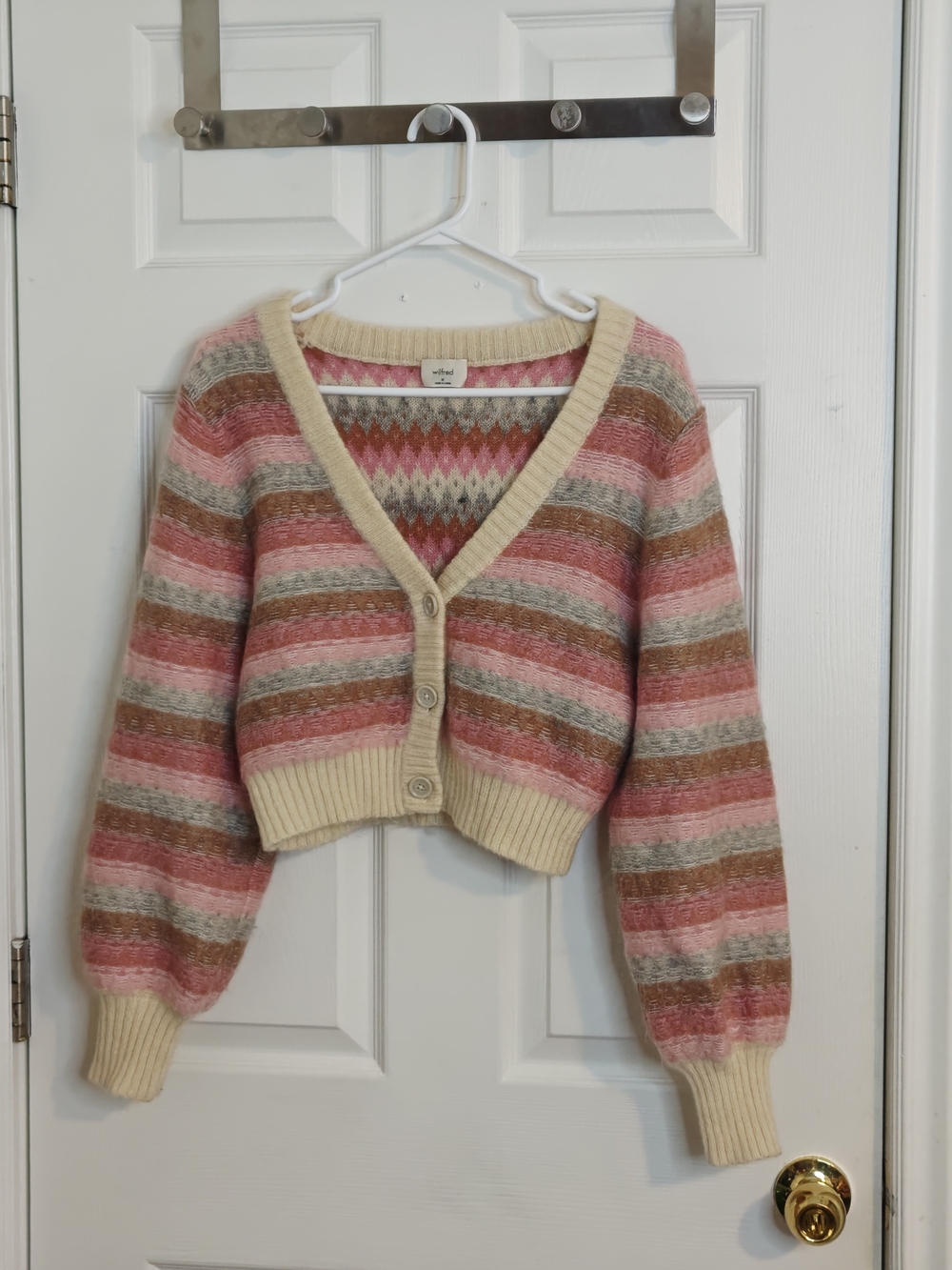 Aritzia Wifred Multicolor Striped Long Sleeve V-Neck Cardigan Mohair Blend M - Picture 1 of 14